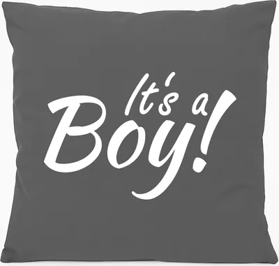 Produktbild von Huuraa Kissen It`s a Boy! Schriftzug 40x40cm mit Füllung Steel Grey Baumwolle Dekokissen Geschenkidee