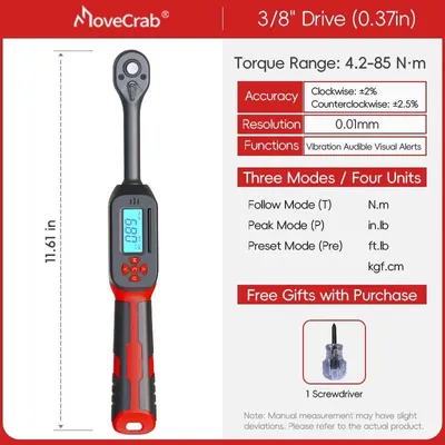 Zdjęcie produktu dla Klucz dynamometryczny, zakres 0,6-85 Nm, dokładność ±2%, 4,2-85 Nm (czerwony)