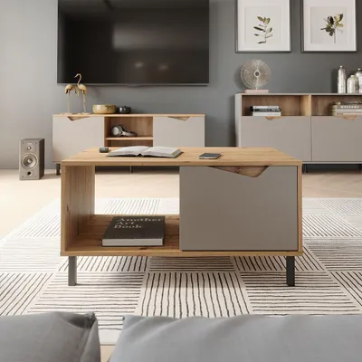 Image de Table basse Vicco Marelle Greige/Artisan 90x50cm avec 1 porte, Model 57859