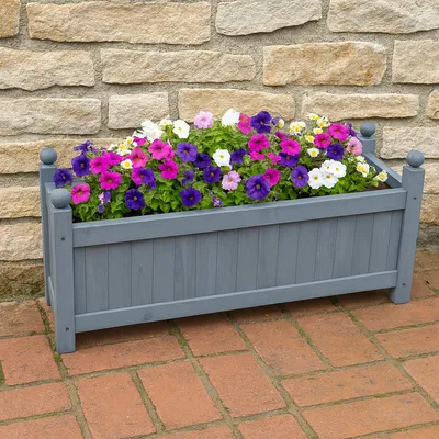 Produktbild von Holz-Pflanzkasten in Grau Blumenkübel für Garten, Terrasse und Balkon