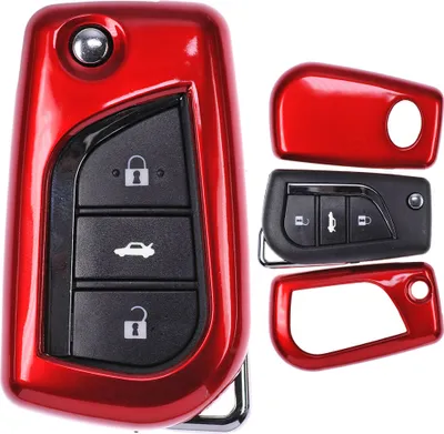 Produktbild von Auto Schlüssel Kunststoff Hülle ABS Plastik Schutz Cover Rot kompatibel mit Toyota Auris Corolla Avensis Verso 2012-2015 Klappschlüssel