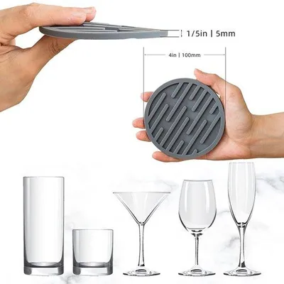Productafbeelding van Unyqoos® siliconen onderzetters, set van 6 met houder – 10 cm, BPA-vrij, hittebestendig tot 100–120 °C, antislip en vaatwasmachinebestendig – bescherming voor tafels