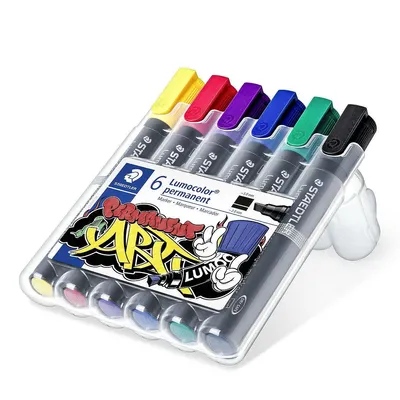 Produktbild von STAEDTLER Lumocolor 350 permanent Marker, Keilspitze, 6er-Set "Lumocolor ART", sortierte Farben