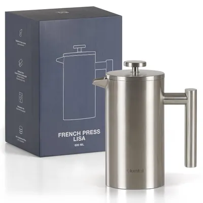 French Press 600 ml, Edelstahl, Kaffeepresse mit Filter