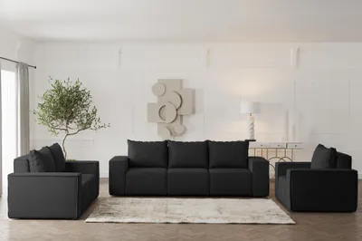 Produktbild von Sofaset Designersofa ESTELLE 3-2-1 mit Schlaffunktion Stoff Opera Velvet Schwarz