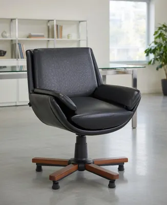 Produktbild von Komfortabler Bürostuhl aus Kunstleder mit Holzgestell in Schwarz