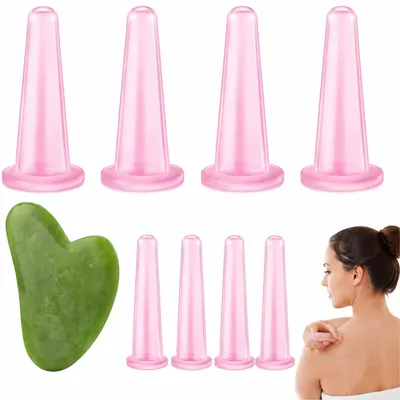 Silikon-Gesichtsmassage-Set, 4 Cups + Augenköpfe