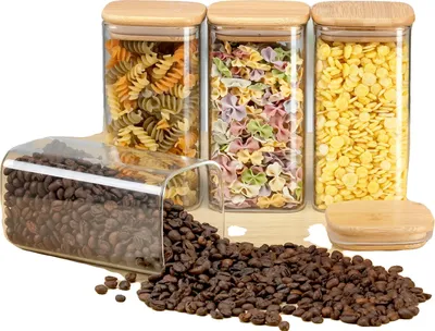 Produktbild von Aufbewahrungsflaschen & -gläser, 12-teiliges Set, luftdichte Bambusdeckel, leere Glasbehälter
