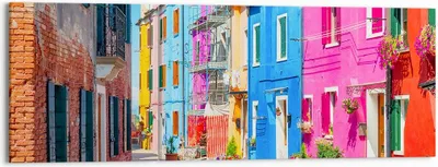 Produktbild von Bild auf Leinwand - Leinwandbild - Straße Haus Blumen - 150x50cm - Wand Bild - Wanddeko - Leinwanddruck - Bilder - Kunstdruck - Wanddekoration - Leinwand bilder - Wandkunst - CA150x50-3825