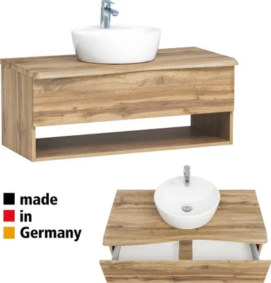 Produktbild von Waschtisch mit Keramik Waschbecken KAHLA-03 in Wotan Eiche Nb. Abdeckplatte mit Baumkantenoptik, B/H/T: ca. 101/54,5/52 cm