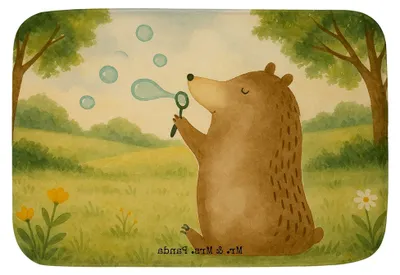 Produktbild von Badvorleger Bär mit Seifenblasen-Motiv - Geschenk, Badteppich, Duschvorleger, Badezimmerläufer, Teddy, Badematte, Badezimmerteppich