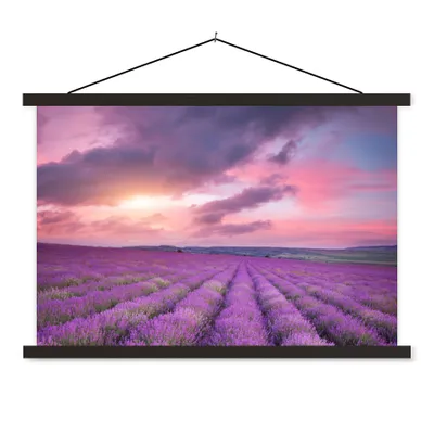 Produktbild von MuchoWow® Textilposter Lavendel - Lila - Wolken - Blumen 120x80 cm mit schwarzem Rahmen - Wanddeko
