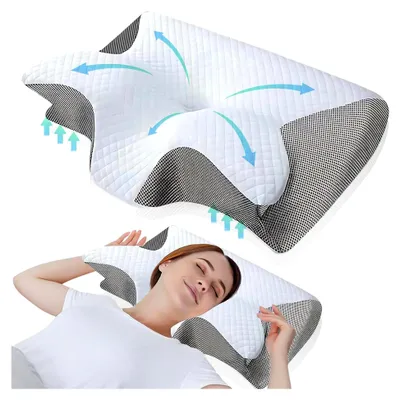 Produktbild von Orthopädisches Nacken- und Halswirbelkissen – Ergonomisches Anti-Schnarch-Kissen mit Memory-Schaum – Butterfly Pillow für Seitenschläfer – Lindert Nacken- und Rückenschmerzen