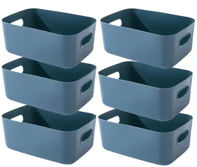 Produktbild von Set aus Kunststoff Aufbewahrungskörben mit Griffen - 6 Stück - Blau - 30x20x12cm