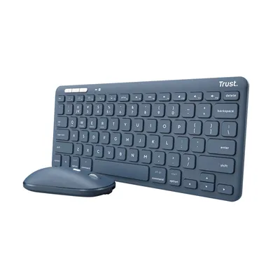 Obrázok produktu pre Trust Lyra, Bezdrôtový, RF Wireless + Bluetooth, Nožnicový spínač, QWERTY, Modrá, Obsahuje myš