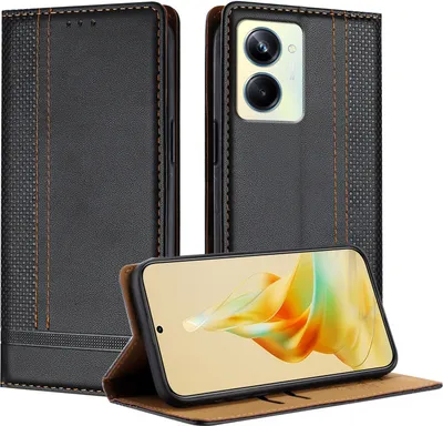 Obrázek produktu pro Pouzdro pro Realme 10 Pro kožené flipové pouzdro s funkcí stojánku černé