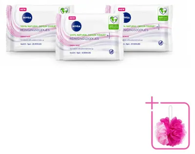 Imagen del producto de 3 toallitas limpiadoras suaves NIVEA para piel seca y sensible - Paquete económico - 3 unidades