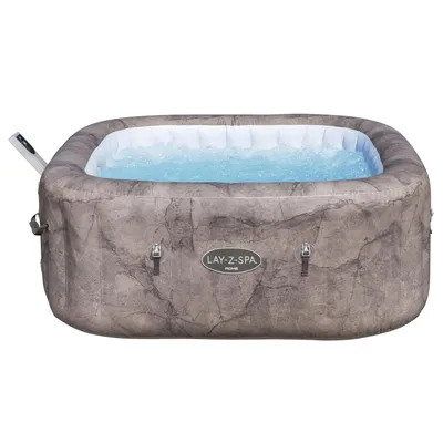 An inflatable hot tub filled with water, shown from a front-facing angle on a white background.