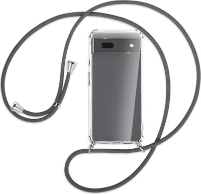 Produktbild von Handykette Backcover-Schutzhülle mit Band (Metall silberfarben) für Google Pixel 6a - dunkelgrau