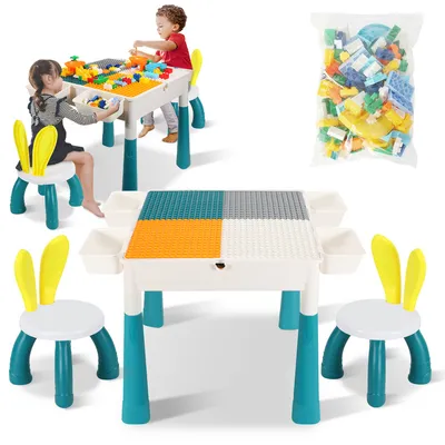 Produktbild von Hengda Kindertisch Mit Stühle Bausteine Kindermöbel set Kindertisch Kleinkind Spieltisch Mehrzweck Tabelle Zum Mit 251 Stück