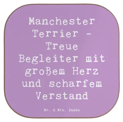 Produktbild von Mr. & Mrs. Panda Untersetzer für Gläser Spruch Manchester Terrier Begleiter - Lavendeltraum - Geschenk, gläseruntersetzer, Energie, Hunderasse, aufgeweckter Hund, Coaster