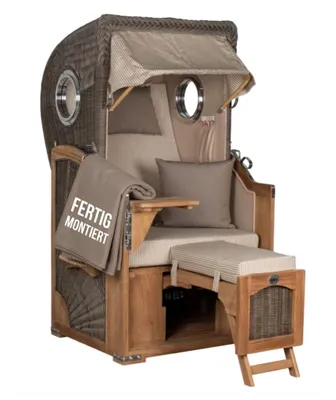 Produktbild von Strandkorb Düne Single Teak PE Grey 1-Sitzer Volllieger mit Bullaugen wetterfest und robust