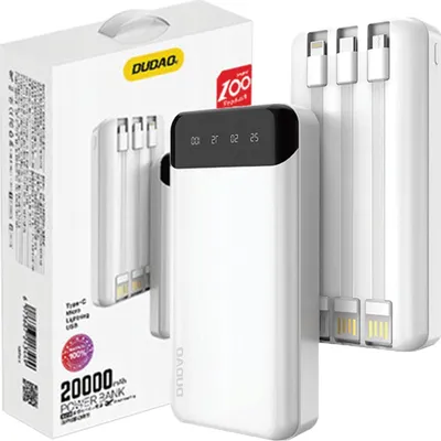 Immagine prodotto di Dudao Powerbank capiente con 3 cavi incorporati 20000Mah Usb Tipo C + Micro Usb + Lightning Bianco (Dudao K6Pro+)