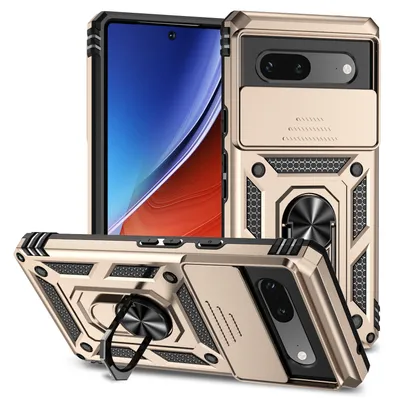 Obrázek produktu pro Pouzdro pro Google Pixel 7A dvouvrstvé pouzdro s posuvným krytem kamery a prstencovým stojánkem Zlato