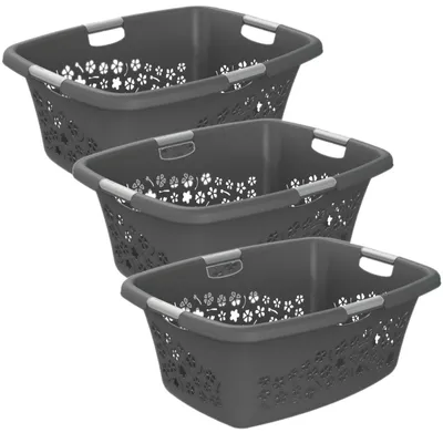 Produktbild von Rotho 3er-Set Wäschekorb 50L Flowers - Wäschesammler groß - Wäsche Korb 65,1 x 48,6 x 26,2 cm - Wäschebox - Aufbewahrungskorb Wäschebehälter