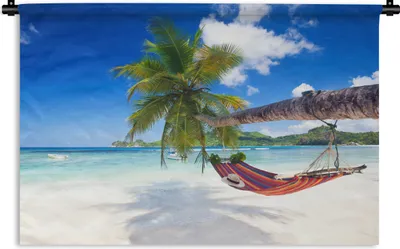 Produktbild von MuchoWow® Wandteppich Wandbehang Strand - Hängematte - Meer - Palme 90x60 cm Tapisserie Dekoration Wandtuch - Wandskulpturen - Bildteppich