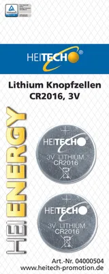 Produktbild von Heitech Lithium Knopfzellen, 2-er Pack, CR2016, 75 mAh, 3 V