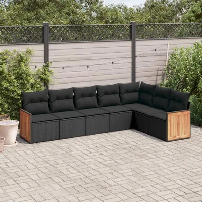 Produktbild von vidaXL 7-tlg. Garten-Sofagarnitur mit Kissen Schwarz Poly Rattan