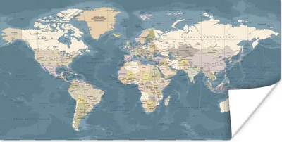 Produktbild von MuchoWow® Poster Weltkarte - Atlas - Blau 150x75 cm - ohne Rahmen