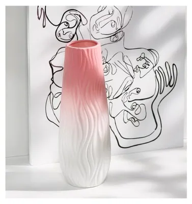 Produktbild von Pampasgras Vase, 25 cm Weiße Keramikvase - Skandinavische Blumenvase im Boho Stil, Handgefertigte Deko Vase für Trockenblumen & Frische Blumen, Minimalistische Vasen für das Wohnzimmer