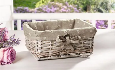 Produktbild von Füllkorb "Blümchen" mit Textileinlage, grau, Aufbewahrungskorb