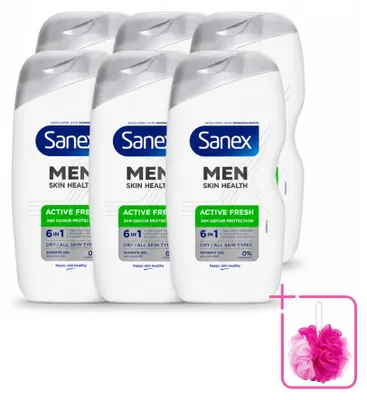Imagen del producto de 6 unidades de gel de ducha Sanex Men Active Fresh, 6 en 1, 400 ml cada uno. Pack ahorro