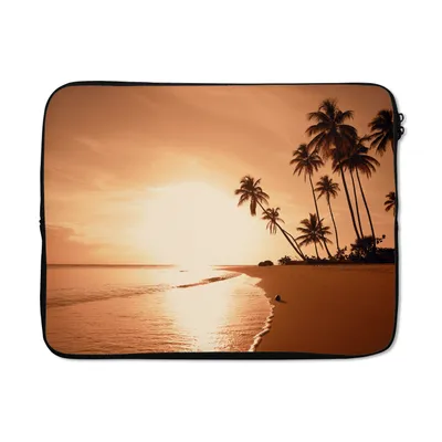 Produktbild von MuchoWow® Laptop Hülle 17 Zoll Laptoptasche Sonnenuntergang - Tropisch - Palme - Strand - Meer - Zipper - Schutzabdeckung