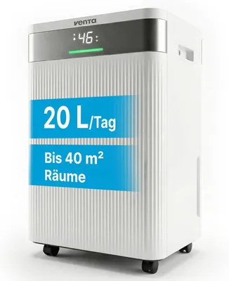 Image de Déshumidificateur avec fonction ionisante, capacité de 20 litres par jour, réservoir de 4,5 litres, adapté aux pièces jusqu'à 40 m²/100 m³, contrôle automatique de l'humidité, mode lavage, réfrigérant R290