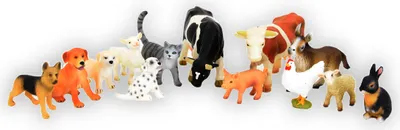 Produktbild von Tierfiguren Set Spielfiguren Tiere 3,5-10 cm  Bauernhof 13 Tiere - Ziege Hund Esel Schaf Schwein Kuh Huhn Katz