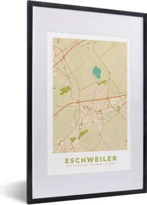 Produktbild von MuchoWow® Gerahmtes Poster Stadtplan - Eschweiler - Karte - Vintage 40x60 cm - Poster mit Schwarzem Bilderrahmen Wandposter Rahmen Foto Bilder - Poster in Rahmen
