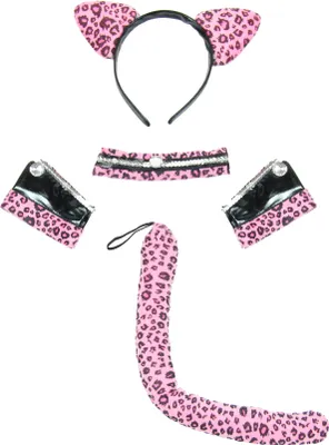 Produktbild von Katzen Kostüm Set schwarz pink Leopard Katzenkostüm