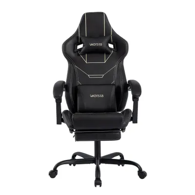 Produktbild von Gaming Stuhl(schwarz)Ergonomisch Gaming Chair Bürostuhl mit Fußstütze Racing Computerstuhl Höhenverstellbar Gepolstert Bürostuhl Lendenwirbelstütze