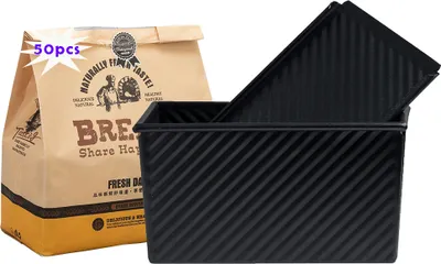 Image de 1 pc Pour 450g de pâte à pain grillé Moule à pâtisserie Pâtisserie Moule à pain avec couvercle et 50x sac à pain