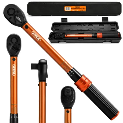 Produktbild von Verda Drehmomentschlüssel 1/2" 10-60 Nm, Teleskopratsche im Koffer, ± 4%, Click-Torque, für Auto & Motorrad, Gesamtlänge 29,5 cm Chrom-Vanadium-Stahl