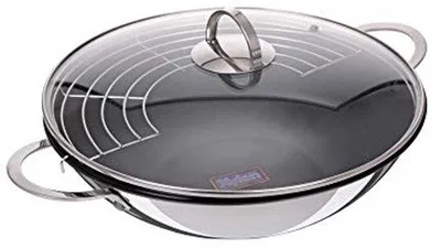 Produktbild von Famanu Wokset 32 cm mit Antihaftbeschichtung, Glasdeckel und Dämpfeinsatz