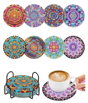 Produktbild von Diamond Painting Untersetzer Set mit Halter, 8 Stück, Mandala, DIY Bastelset für Erwachsene & Kinder