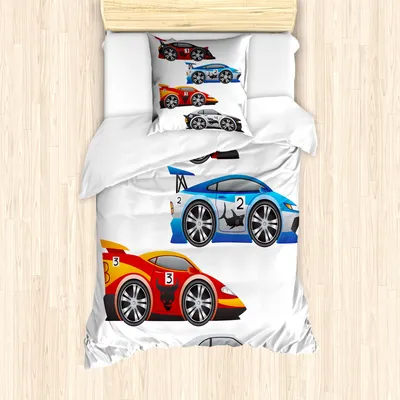 Produktbild von ABAKUHAUS Autos Mantele, Formula Cars Technologie, Milbensicher Allergiker geeignet mit Kissenbezügen, 135 cm x 200 cm - 80 x 80 cm, Mehrfarbig