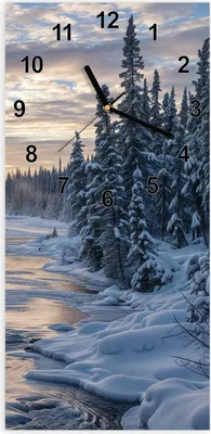 Produktbild von Wanduhr aus Glas mit Motiv Winterflusswald- 30 x 60 cm - inkl. Aufhängesystem