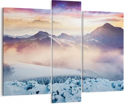 Produktbild von Bild auf Leinwand - Leinwandbild - Berge Schnee Winter - 95x80cm - Wand Bild - Wanddeko - Wandbilder - Leinwanddruck - Bilder - Kunstdruck - Wanddekoration - Leinwand bilder - Wandkunst - CB95x80-3596