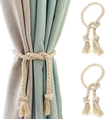Produktbild von Gardinenbänder - Gardinenhalter - Gardinenbänder - handgemachte Gardine - 100 cm - Gardinenaufhängung - Baumwolle - handgewebt - Gardinenbänder für Vorhänge - beige - Innendekoration - Fensterdekoration